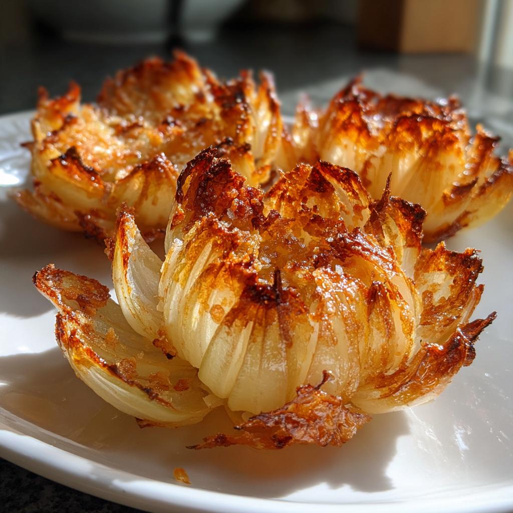 air fryer onion petals blooming - detail 1
