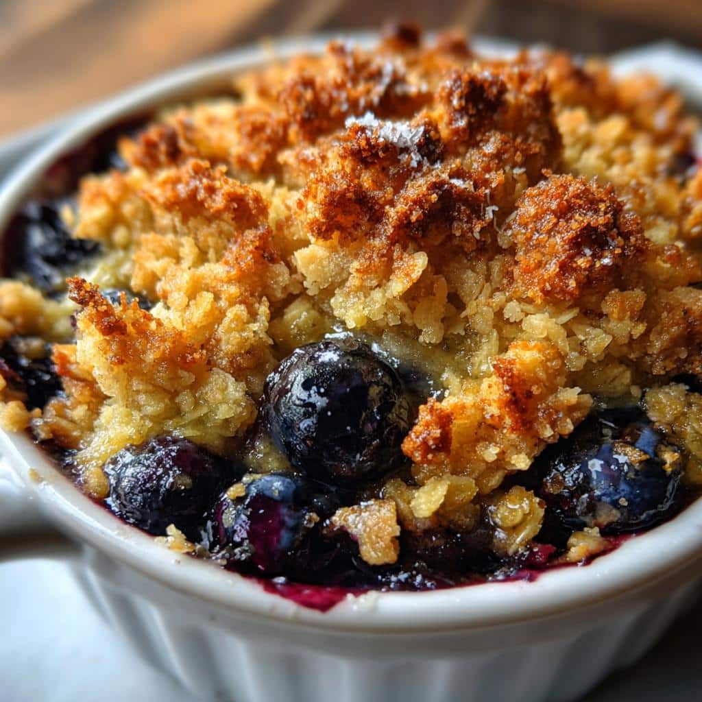 air fryer blueberry crisp crispy